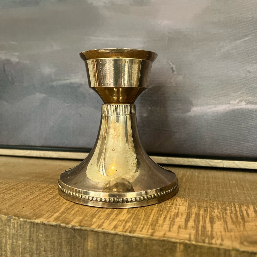 vintage brass beaded candlestick holder solid brass 4.5 inch
